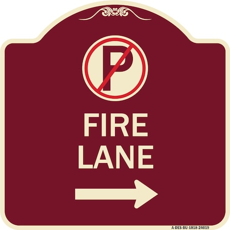 Signmission Fire Lane No Parking and Right Arrow Heavy-Gauge Aluminum Sign, 18" x 18", BU-1818-24019 A-DES-BU-1818-24019
